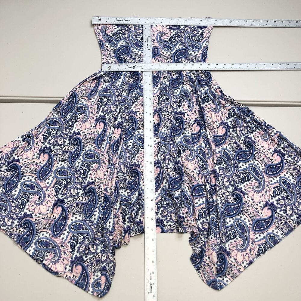 Express Strapless Knit Dress Women M Pink Blue Paisley Asymmetrical Hem Stretch - Picture 3 of 5